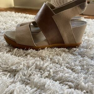 Sorel Tan and Brown Wedge Sandals